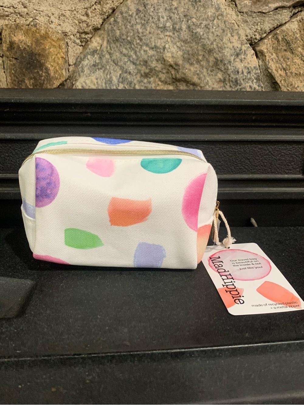 Mad Hippie Mini Cosmetic Bag White Multicolor Dots Travel Makeup Pouch Zip Case